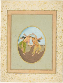 Two Girls Performing Kathak, 18th century, India, India, Opaque watercolor and gold on paper,