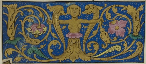 Illuminated Border with Grotesques and Flora from a Manuscript, 15th or early 16th century, French,