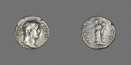 Denarius (Coin) Portraying Emperor Hadrian, AD 134/138, Roman, minted in Rome, Roman Empire,