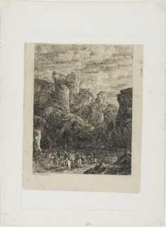 The Ford: Landscape with Horsemen, 1866, Odilon Redon, French, 1840-1916, France, Etching on
