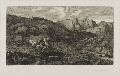 Fear, 1866, Odilon Redon, French, 1840-1916, France, Etching on ivory wove paper, 110 × 200 mm