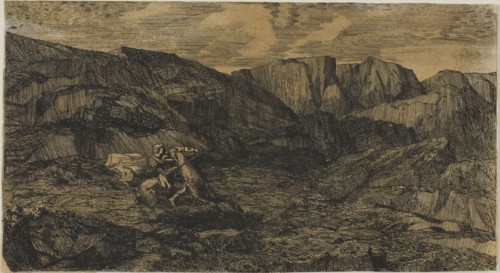 Fear, 1866, Odilon Redon, French, 1840-1916, France, Etching on tan China paper laid down on white