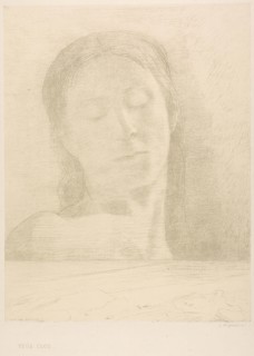 Closed Eyes, 1890, Odilon Redon, French, 1840-1916, France, Lithograph in gray-green on cream China