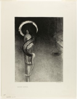 Serpent Halo, 1890, Odilon Redon, French, 1840-1916, France, Transfer lithograph on mounted ivory