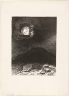 Precarious Glimmering, a Head Suspended from Infinity, plate 3 of 6, 1891, Odilon Redon, French,