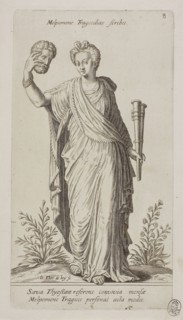 Melpomene, Muse of Tragedy, plate 8 from Parnassus Biceps, 1601, Johann Theodor de Bry (German,
