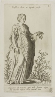 Terpsichore, Muse of Dance, plate 9 from Parnassus Biceps, 1601, Johann Theodor de Bry (German,