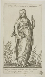 Enterpe, Muse of Music, plate 10 from Parnassus Biceps, 1601, Johann Theodor de Bry (German,