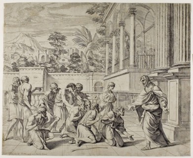 Joseph and his Brethren, c. 1657, Pier Francesco Mola, Italian, 1612-1666, Italy, Etching on cream