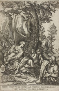 Rest on the Flight into Egypt, 1583, Bernardino Passeri, Italian, c.1540-1591, Italy, Engraving in