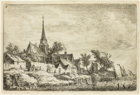 The Steeple in the Village by the Sea, n.d., Anthoni Waterlo, Dutch, 1609-1690, Holland, Etching on