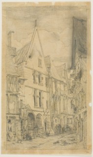 Rue des Toiles, Bourges, 1853, Charles Meryon, French, 1821-1868, France, Graphite on tan wove