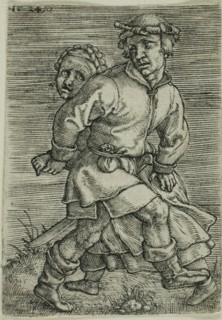 Peasant Couple Dancing, 1524, Barthel Beham, German, 1502-1540, Germany, Engraving in black on