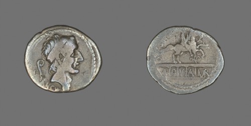 Denarius (Coin) Depicting King Ancus Marcius, 56 BC, Roman, minted in Rome, Italy, Silver, Diam. 2