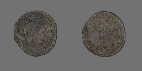 Coin Portraying Emperor Constantine I, AD 317, Roman, minted in Aquileia, Roman Empire, Bronze,