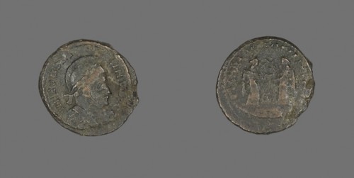 Coin Portraying Emperor Constantine I, AD 318/319, Roman, Roman Empire, Bronze, Diam. 1.8 cm, 2.27