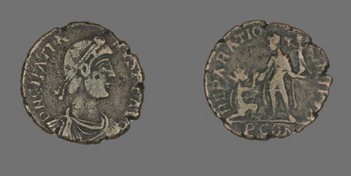 Coin Portraying Emperor Gratian, AD 367/383, Roman, Roman Empire, Bronze, Diam. 2.4 cm, 5.02 g