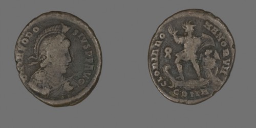 Coin Portraying the Emperor Theodosius, AD 379/395, Roman, minted in Constantinople, Roman Empire,