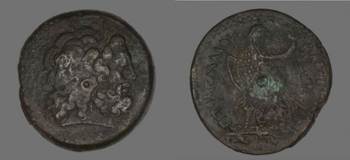 Coin Depicting the God Zeus, 222/204 BC, issued by Ptolomy IV (?), Greco-Egyptian, Roman Empire,