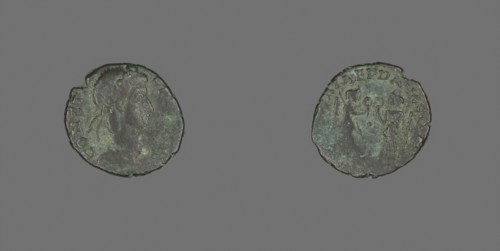 Coin Portraying Emperor Constans, AD 335/350, Roman, Roman Empire, Bronze, Diam. 1.6 cm, 1.86 g