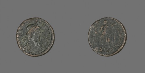 Coin Portraying Emperor Valentinian II, AD 375/392, Roman, Roman Empire, Bronze, Diam. 1.7 cm, 2.40