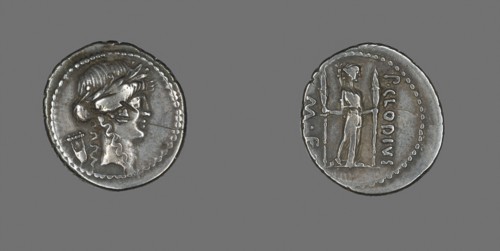 Denarius (Coin) Depicting the God Apollo, 42/41 BC, issued by P. Clodius, Roman, minted in Rome,