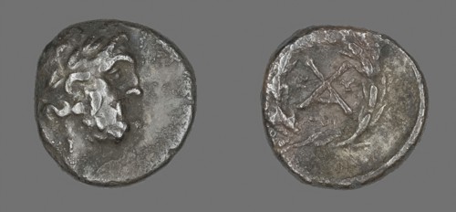 Hemidrachm (Coin) Depicting the God Zeus Amarios, 222/146 BC, Greek, Ancient Greece, Silver, Diam.