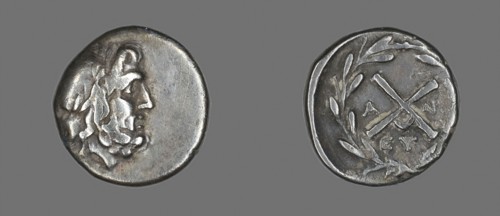 Hemidrachm (Coin) Depicting the God Zeus Amarios, 222/146 BC, Greek, Ancient Greece, Silver, Diam.