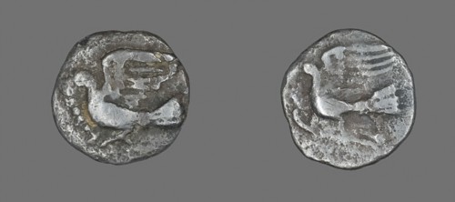 Obol (Coin) Depicting a Dove, 400/323 BC, Greek, Ancient Greece, Silver, Diam. 1.1 cm, 0.72 g