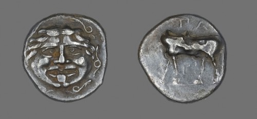 Hemidrachm (Coin) Depicting a Gorgoneion, about 400 BC and later, Greek, minted in Parium, Mysia,