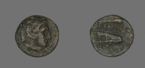 Coin Depicting the Hero Herakles, 336/323 BC, Greek, Ancient Greece, Bronze, Diam. 1.2 cm, 1.47 g