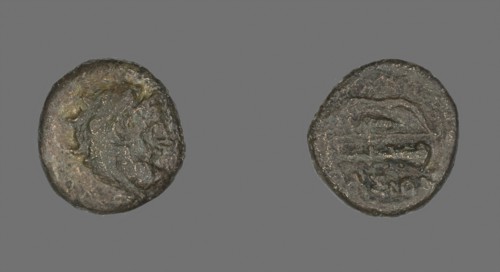 Coin Depicting the Hero Herakles, about 280 BC, Greek, Ancient Greece, Bronze, Diam. 1.7 cm, 3.70 g