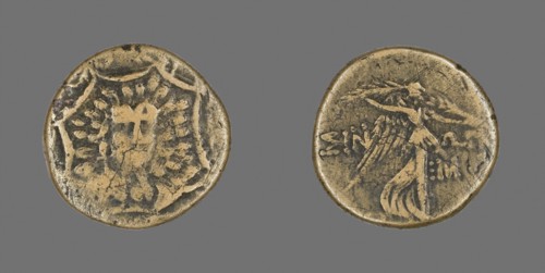 Coin Depicting a Gorgoneion, 120/63 BC, Greek, Ancient Greece, Bronze, Diam. 2.2 cm, 7.09 g