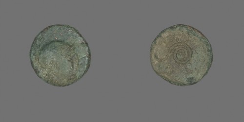 Coin Depicting the Goddess Athena, 159/138 BC, Greek, Ancient Greece, Bronze, Diam. 1.6 cm, 2.74 g