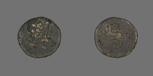 Coin Portraying the God Asklepios (?), 51 BC, Greek, Ancient Greece, Bronze, Diam. 1.8 cm, 4.73 g