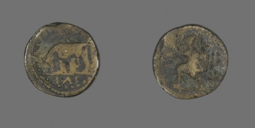Coin Depicting a She-Wolf Nursing Romulus and Remus, AD 117/192, Roman, minted in Ilium, Troas,