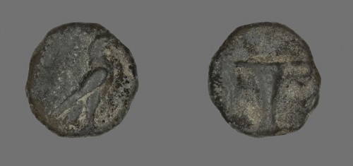 Coin Depicting an Eagle, about 320/250 BC, Greek, Ancient Greece, Bronze, Diam. 1.3 cm, 2.30 g