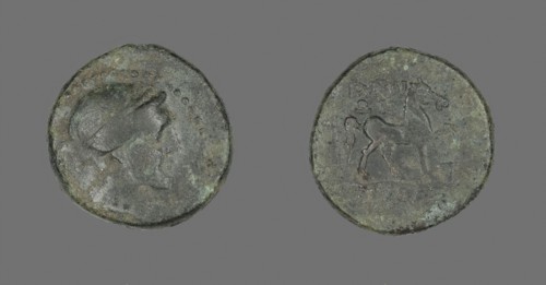 Coin Depicting the Amazon Cyme, 250/190 BC, Greek, Ancient Greece, Bronze, Diam. 2.3 cm, 8.15 g