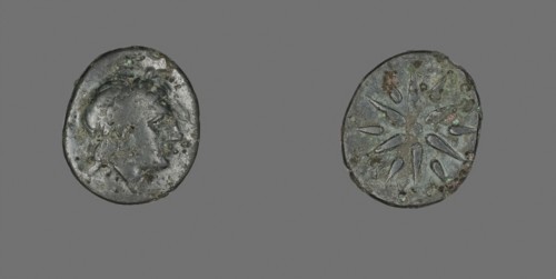 Coin Depicting the God Apollo, 4th century BC, Greek, Ancient Greece, Bronze, Diam. 1.8 cm, 3.08 g