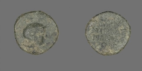 Coin Depicting the Goddess Athena, 300/200 BC, Greek, Ancient Greece, Bronze, Diam. 1.3 cm, 1.49 g