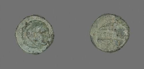 Coin Depicting the Hero Herakles, 300/200 BC, Greek, Ancient Greece, Bronze, Diam. 1.1 cm, 1.33 g