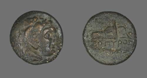 Coin Depicting the Hero Herakles, 4th century BC and later, Greek, Ancient Greece, Bronze, Diam. 2