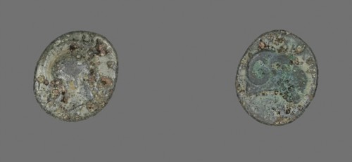 Coin Depicting the Goddess Athena, 387/301 BC, Greek, Ancient Greece, Bronze, Diam. 1.4 cm, 1.64 g