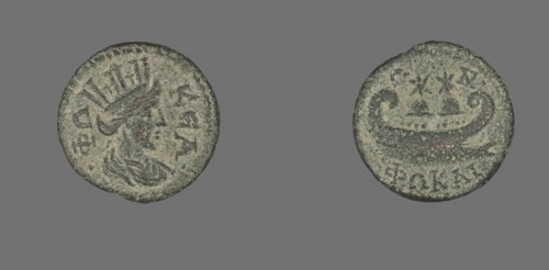 Coin Depicting the Goddess Tyche, 253/268 AD (?), Roman, minted in Phokaia, Ionia, Rome, Bronze,