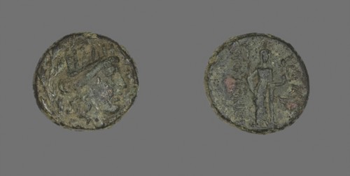 Coin Depicting the Goddess Kybele, 2nd/1st century BC, Greek, Izmir, Bronze, Diam. 1.9 cm, 4.74 g