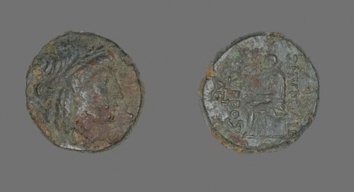 Coin Depicting the God Apollo, 2nd/1st century BC, Greek, Izmir, Bronze, Diam. 2.2 cm, 8.12 g