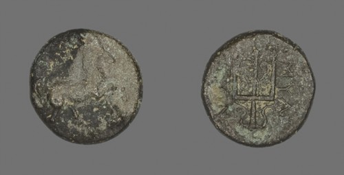 Coin Depicting a Horse, 2nd century BC, Greek, Ancient Greece, Bronze, Diam. 1.6 cm, 3.51 g