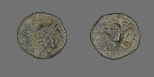 Coin Depicting the Goddess Rhodos, 333/304 BC, Greek, Ancient Greece, Bronze, Diam. 1.2 cm, 1.13 g
