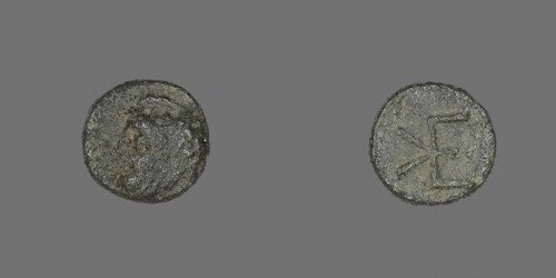 Coin Depicting Head of a Male, 400/310 BC, Greek, Ancient Greece, Bronze, Diam. 0.9 cm, 0.71 g