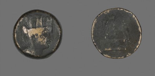 Coin Depicting the Goddess Tyche, 2nd/1st century BC, Greek, Ancient Greece, Bronze, Diam. 2.1 cm,